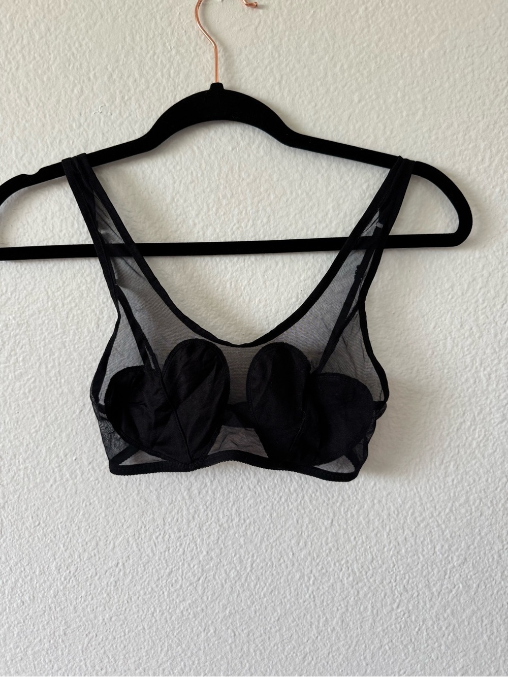 Only Hearts Black Sheer Heart-Appliqué Bralette with Wide Straps